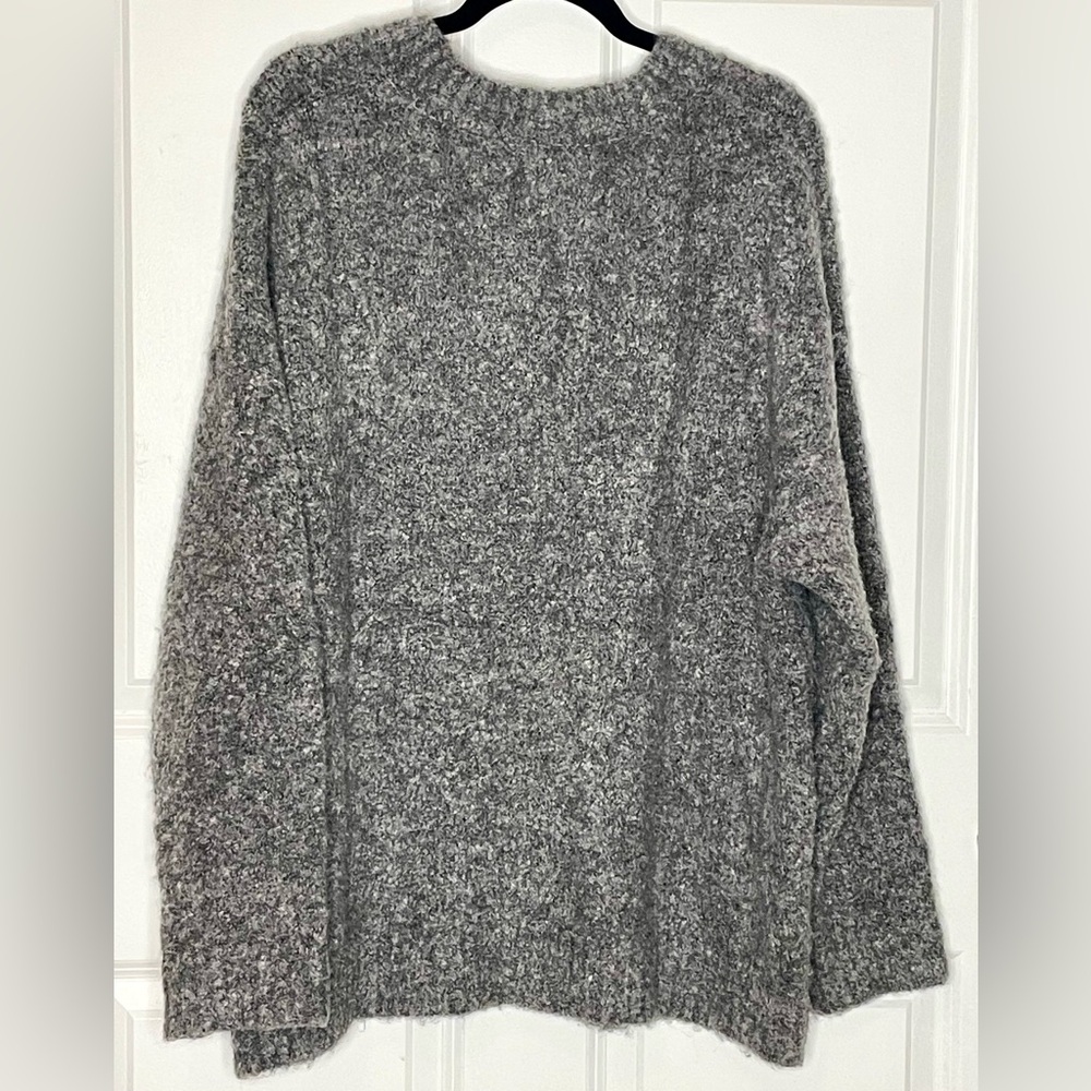CIDER Navy Cat Sweater Grey Fuzzy Knit Graphic Cozy Oversized L Wool Blend - Picture 8 of 9